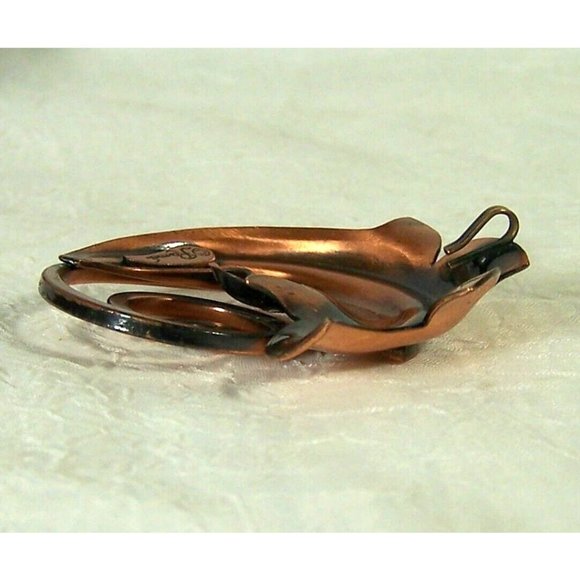 Rame' Copper Leaf Pendant Coil Swirl Artist Signed MCM Mid Century Modernist 2" - Picture 3 of 4